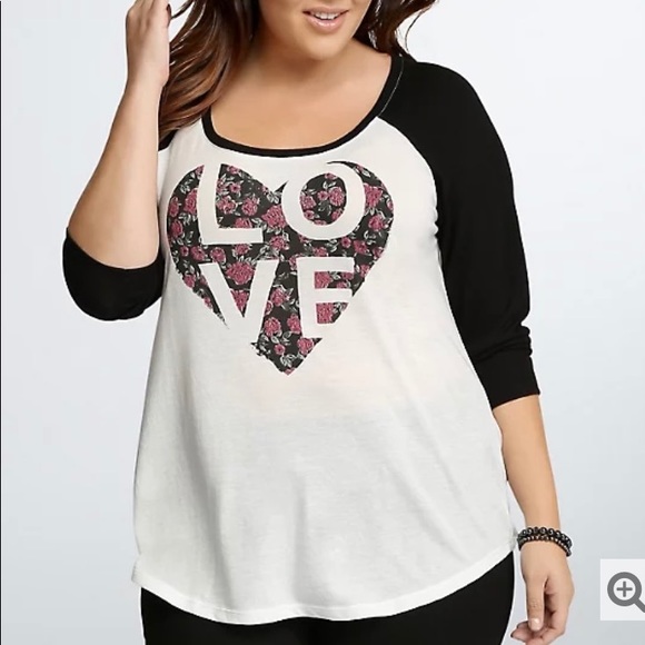 torrid Tops - Torrid Love Heart Raglan Tee Tshirt Top 5X